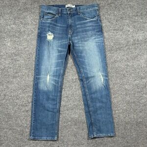 True Craft Mens Straight Jeans Size 34x32 Blue Distressed Denim Stretch Mid Rise